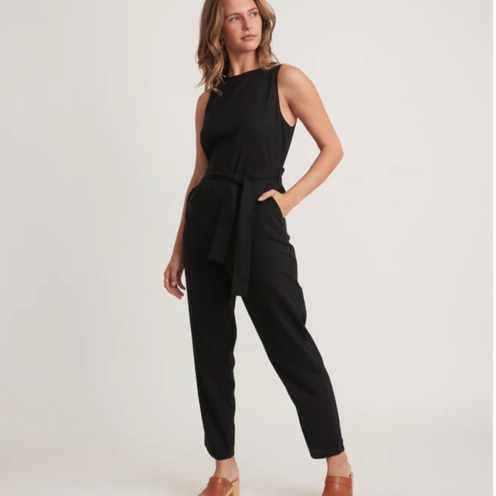 MARINE LAYER Eloise Belted Jumpsuit Black Large